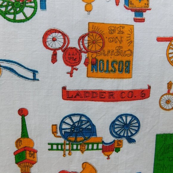 3 yds Boston engine Phoenix hose fireman cotton fabric vtg quilt sewing material - Picture 5 of 11